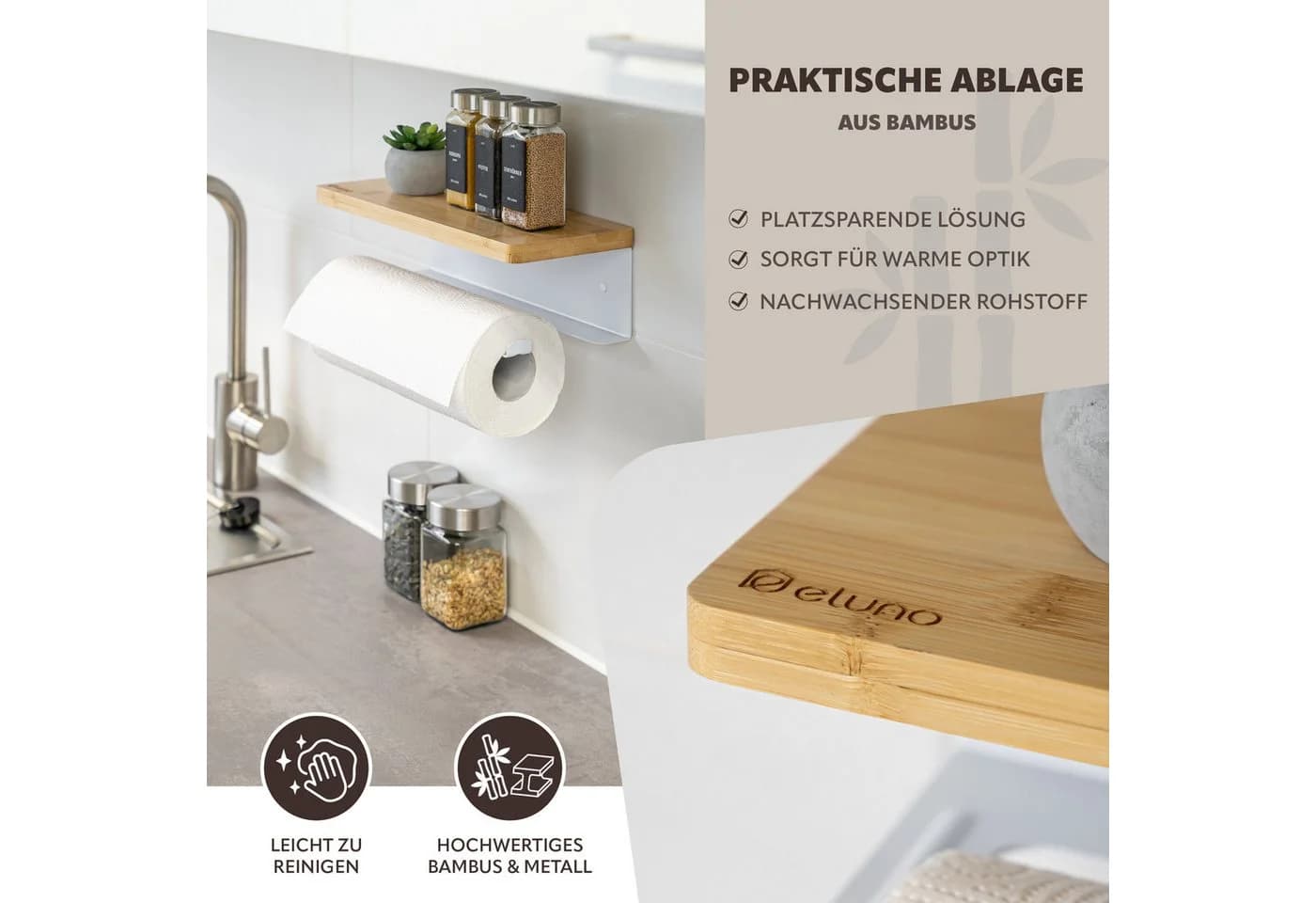 eluno Wandrollenhalter mit Bambusablage - Bild 3