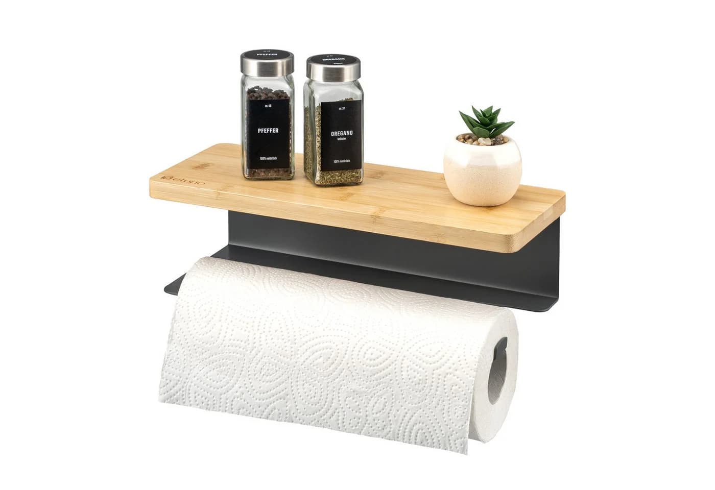 eluno Wandrollenhalter Küchenrollenhalter mit Bambusablage - Bild 2