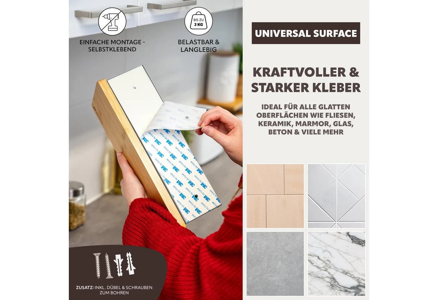 eluno Wandrollenhalter Küchenrollenhalter mit Bambusablage - Bild 4