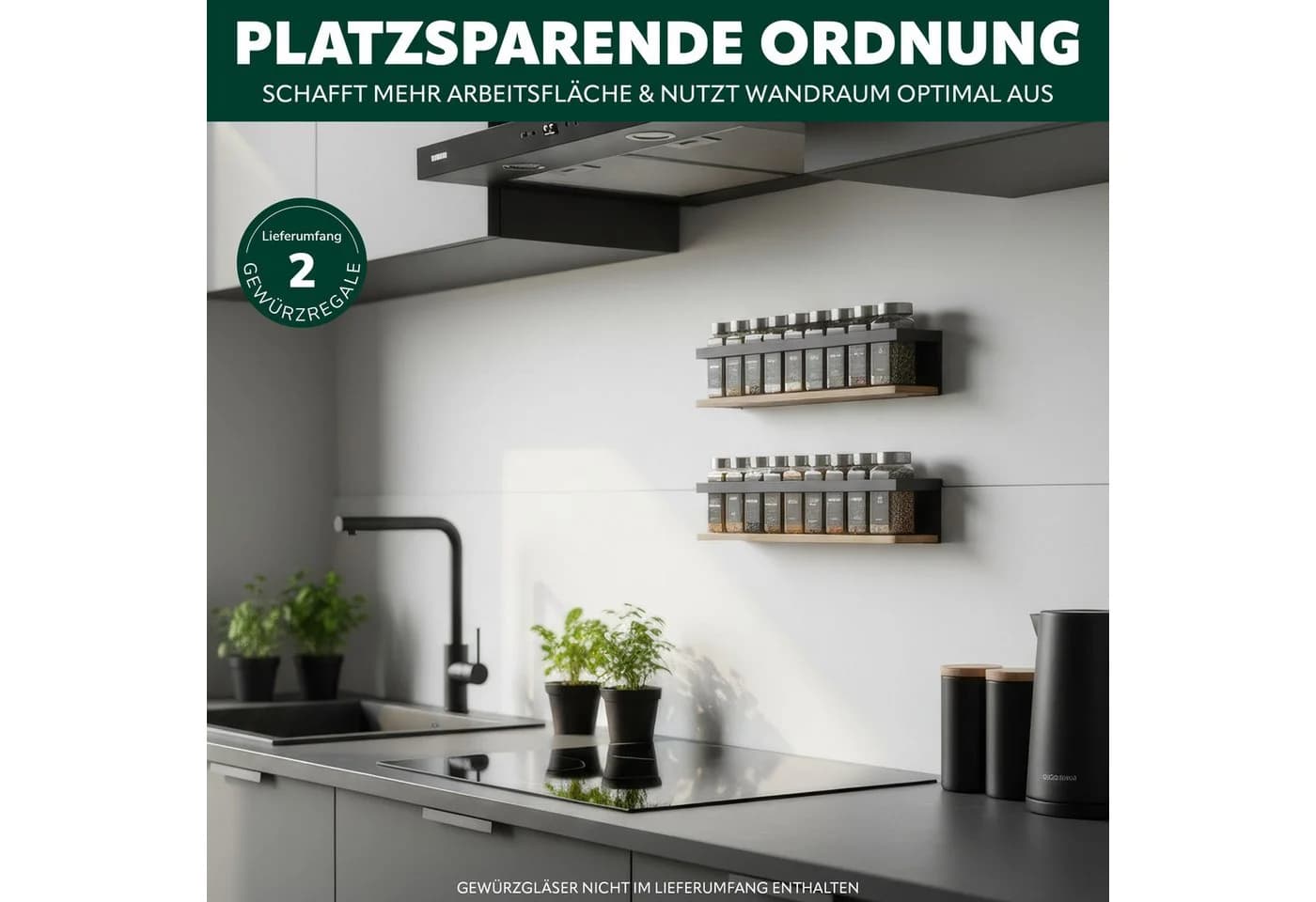 eluno Gewürzregal 2er Set Bambusboden Schwarz