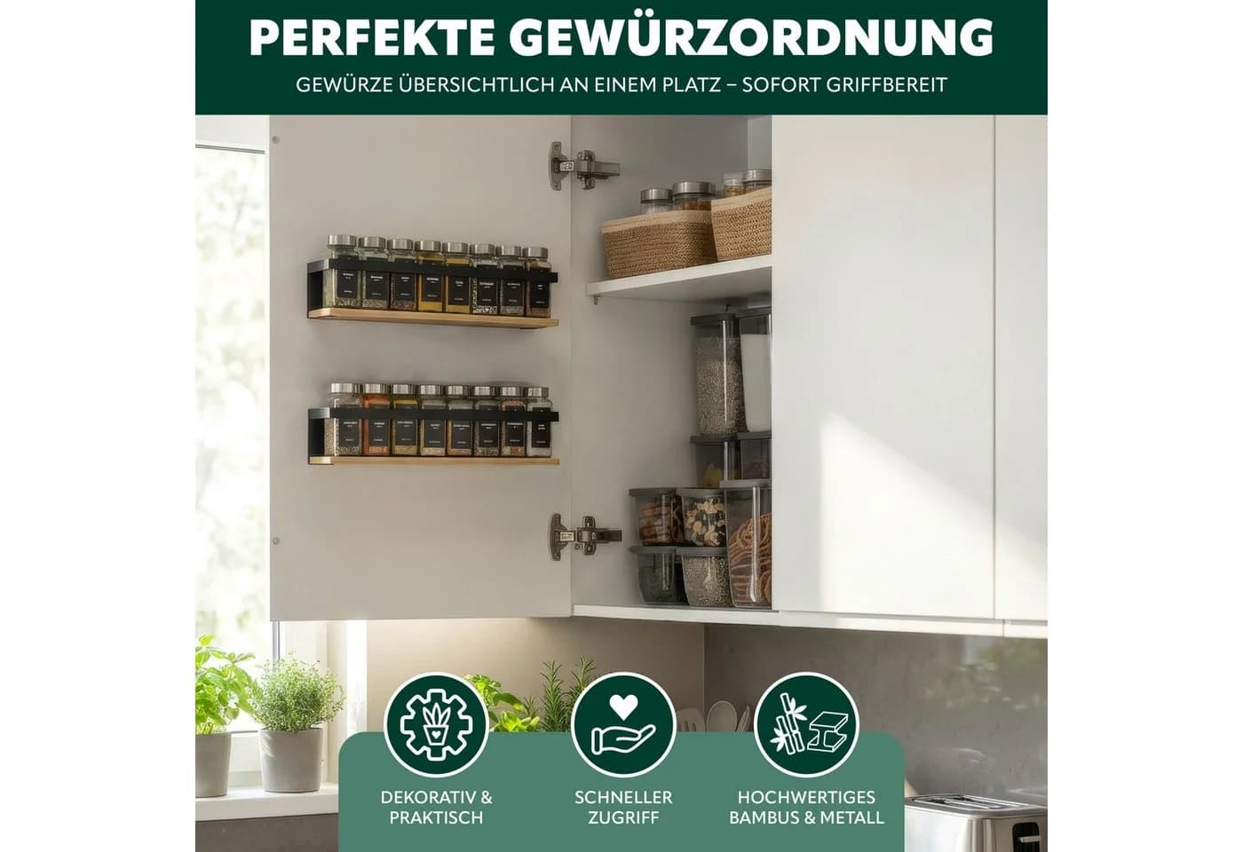 eluno Gewürzregal 2er Set Bambusboden Schwarz - Bild 3