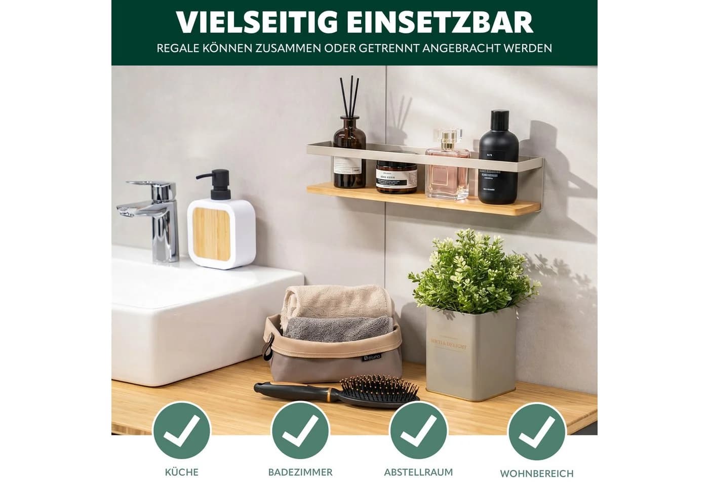 eluno Gewürzregal 2er Set Bambus Metall Beige - Bild 5