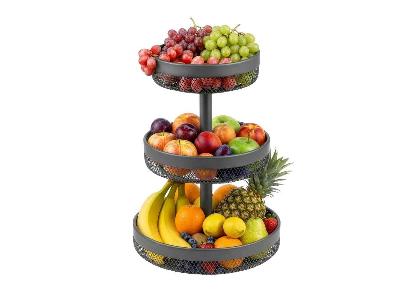 eluno 3-stöckige Obstschale rund Grau Metall - Bild 2