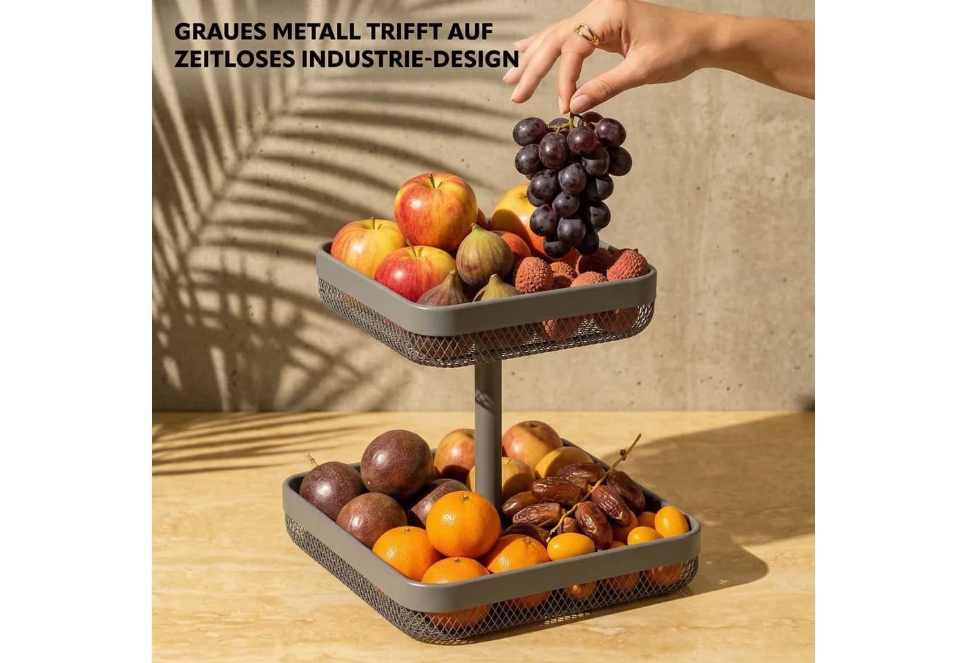 eluno Obstschale eckig 2-stöckig grau Metall - Bild 4