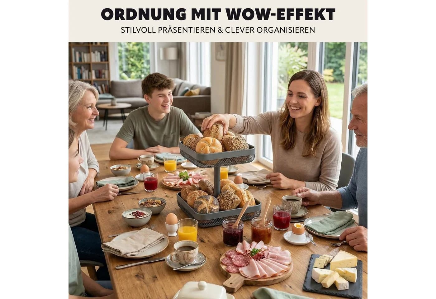 eluno Obstschale eckig 2-stöckig grau Metall - Bild 5