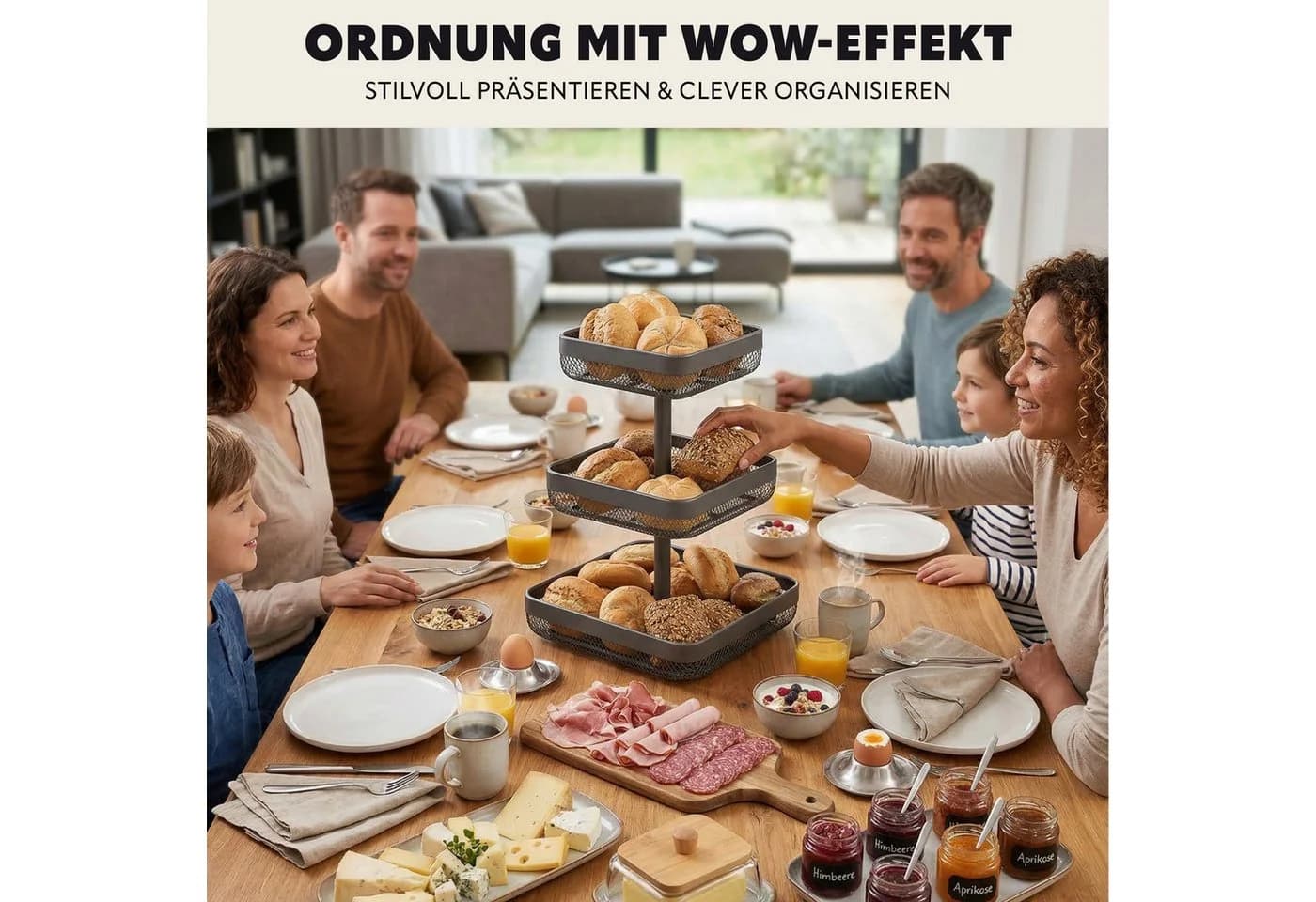 eluno 3-stöckige Obstschale eckig grau Metall - Bild 5