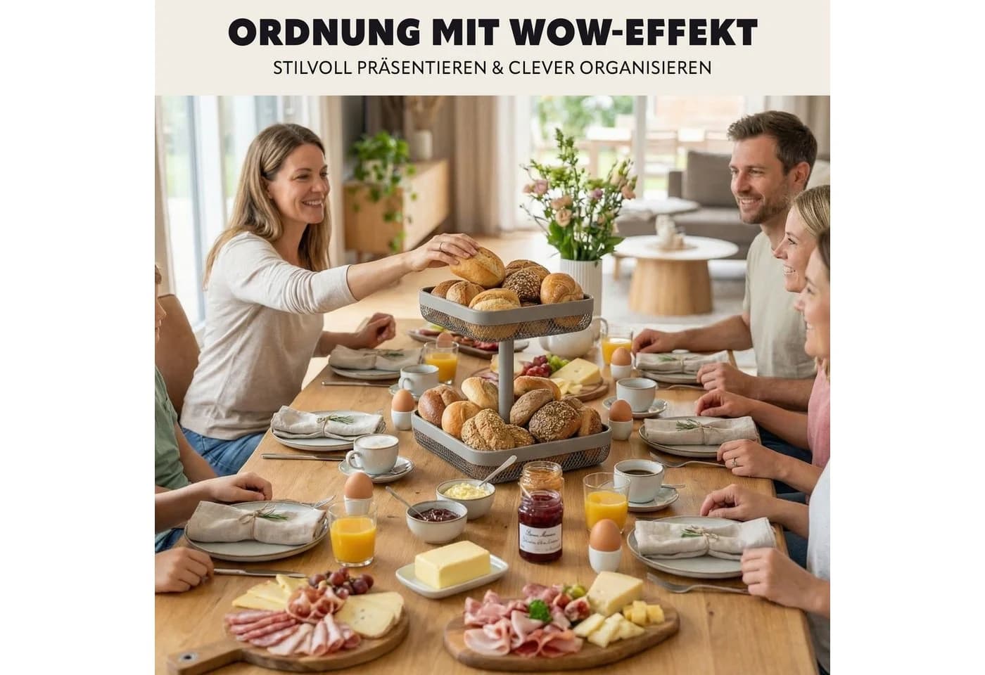 eluno Obstschale eckig 2-stöckig Metall grau - Bild 5