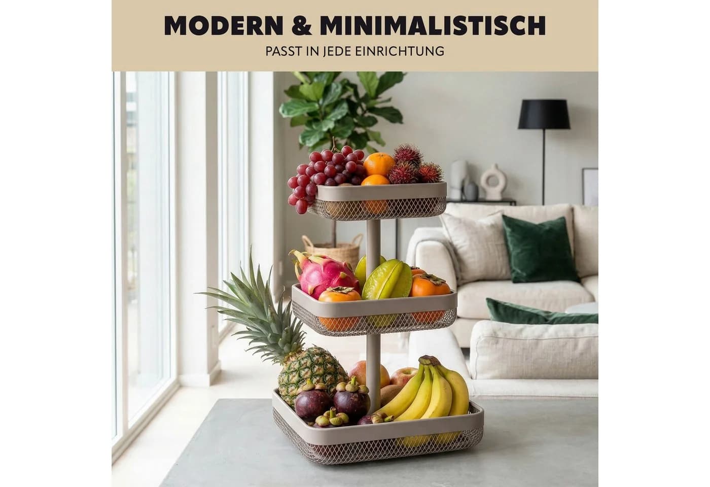 eluno 3-stöckige Obstschale eckig Metall Grau - Bild 3