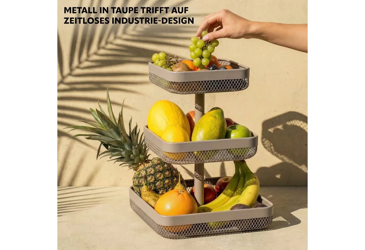 eluno 3-stöckige Obstschale eckig Metall Grau - Bild 4