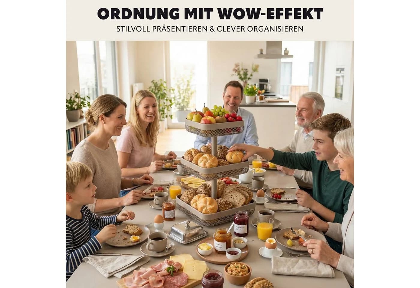 eluno 3-stöckige Obstschale eckig Metall Grau - Bild 5