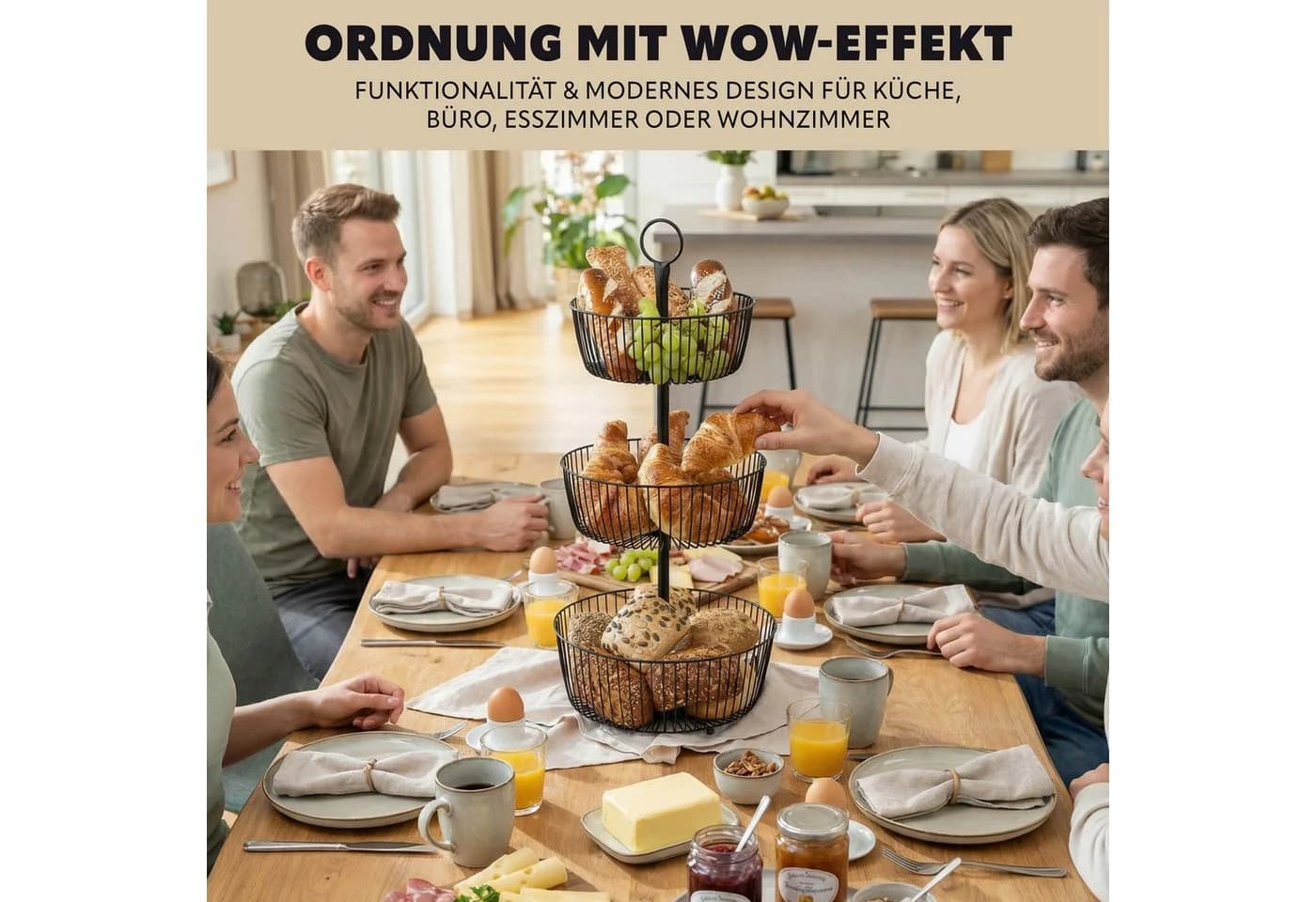 eluno 3-stöckige Obstschale rund schwarz Metall - Bild 5