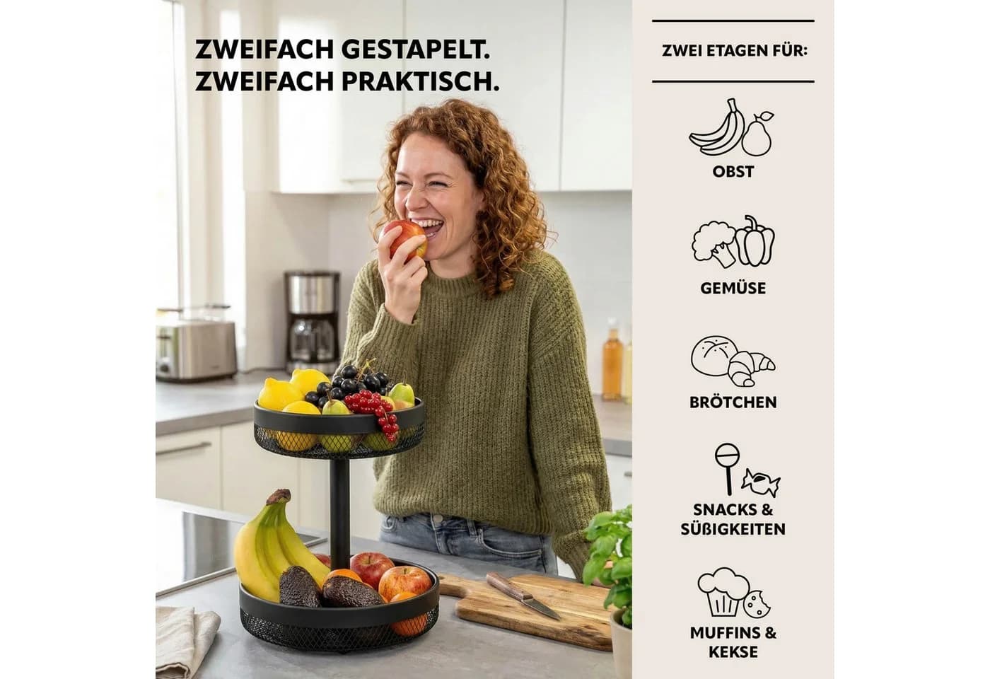 eluno Obstschale 2-stöckig Schwarz Metall