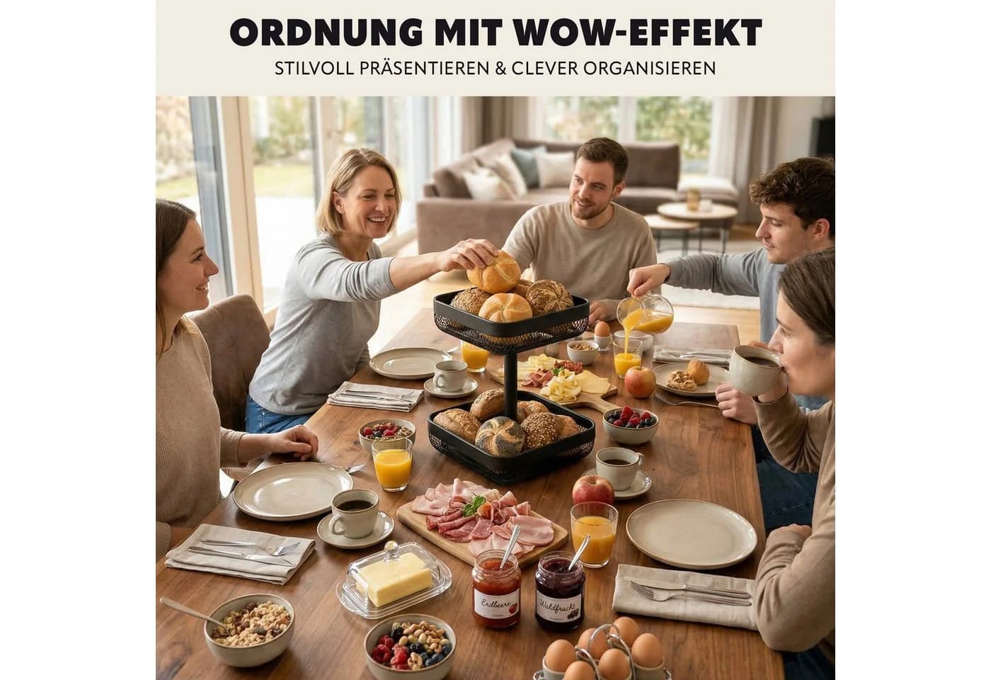 eluno Obstschale 2-stöckig Schwarz Metall - Bild 5