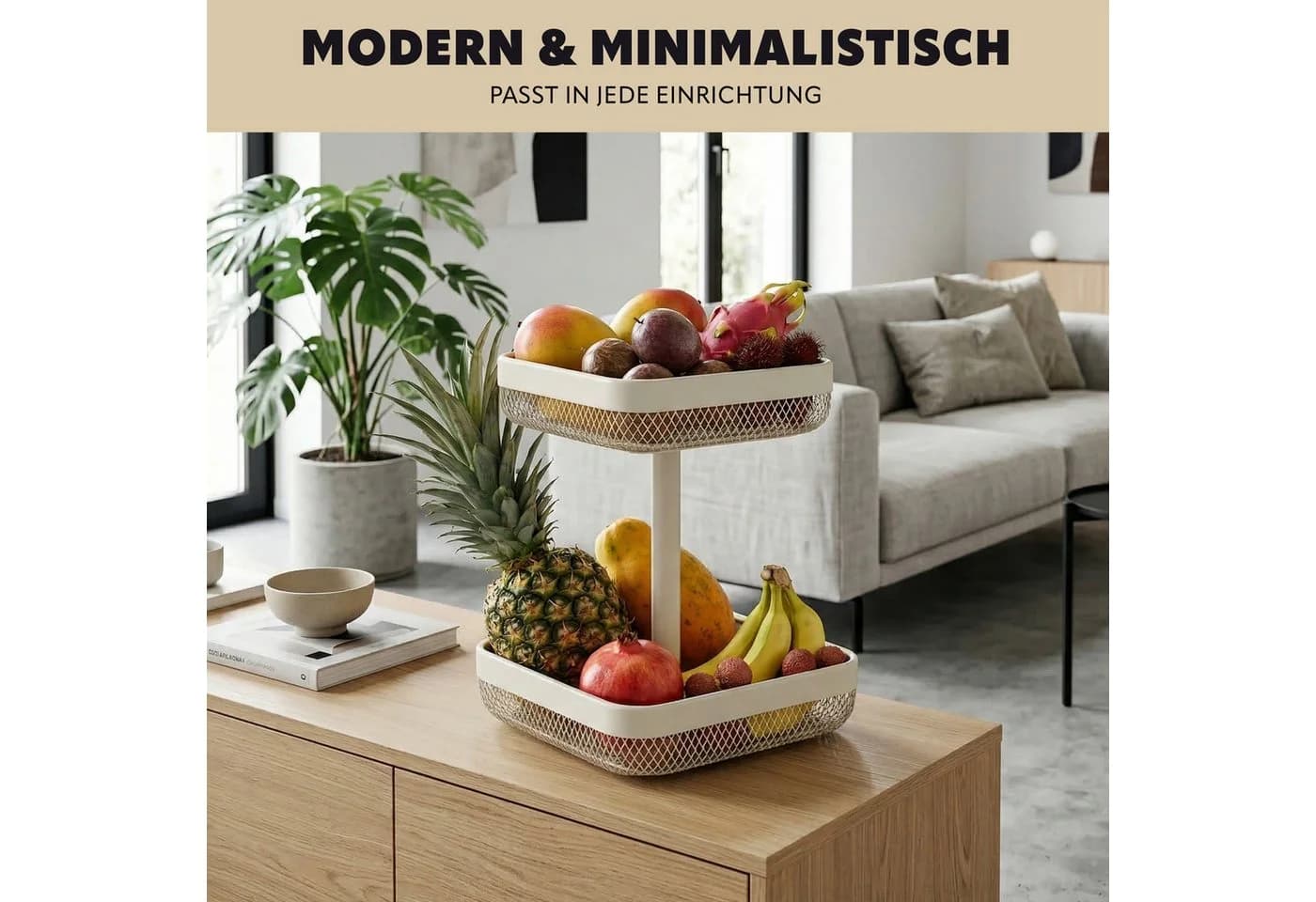 eluno 2-stöckige Obstschale eckig Metall Beige - Bild 3