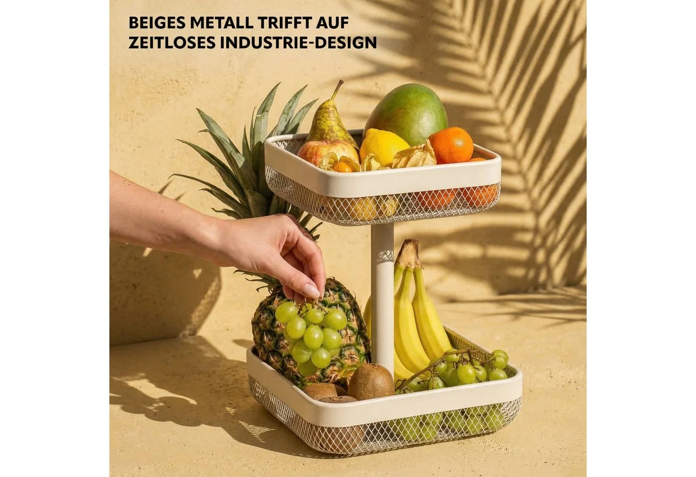 eluno 2-stöckige Obstschale eckig Metall Beige - Bild 4