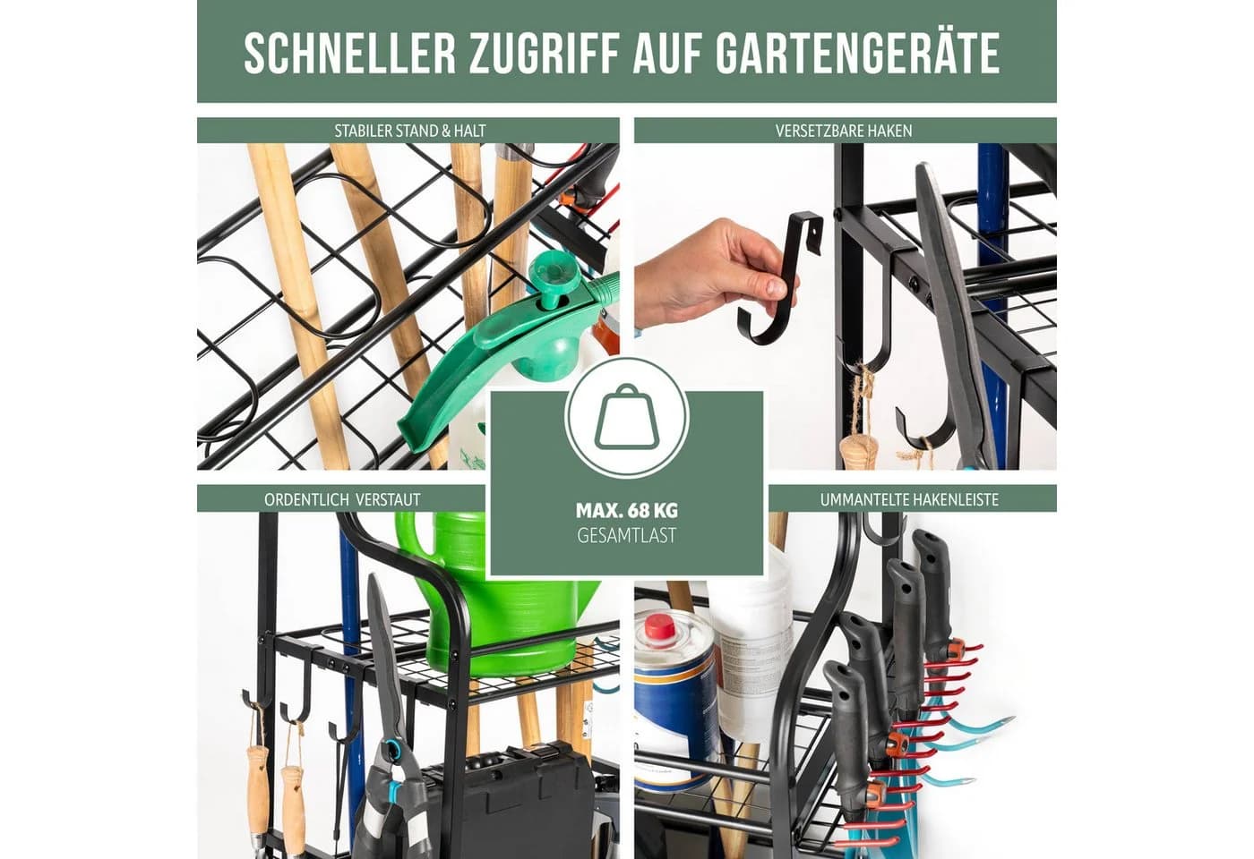 eluno Gartengeräte-Organizer mit Ablagen und Körben, Stahl schwarz - Bild 5
