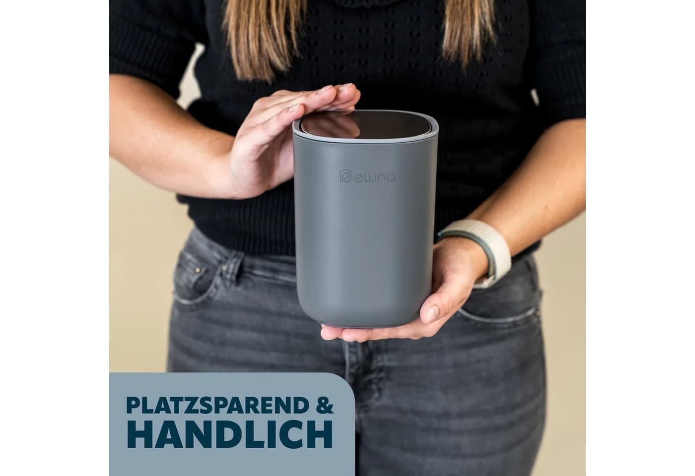eluno Kosmetikeimer EDOLO mit Schwingdeckel 1,5 Liter Grau/Edelstahl - Bild 5