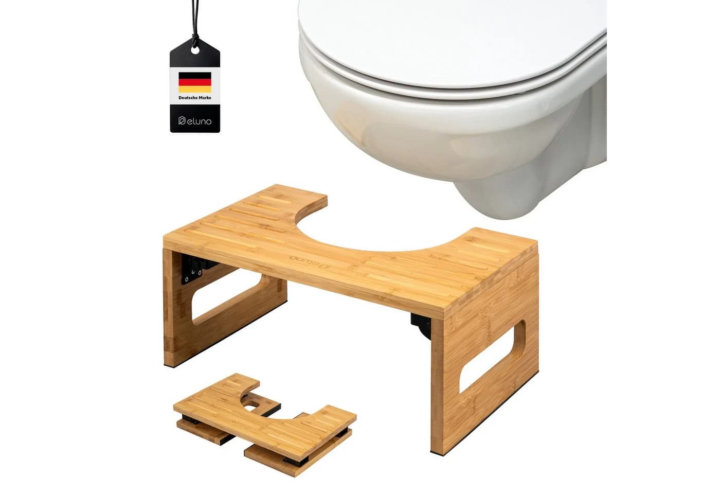 eluno Toilettenhocker Bambus Zusammenklappbar Natur - Bild 2
