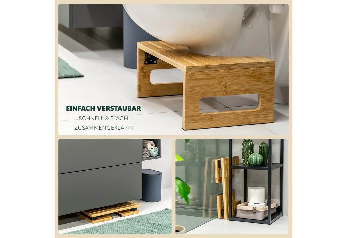 eluno Toilettenhocker Bambus Zusammenklappbar Natur - Bild 5