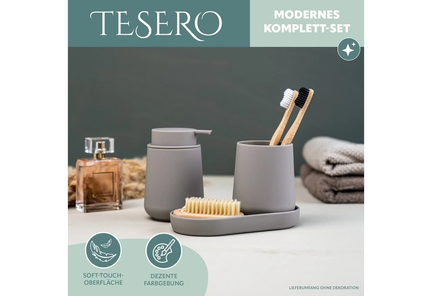 eluno Badaccessoire-Set TESERO 3tlg. Soft-Touch Grau