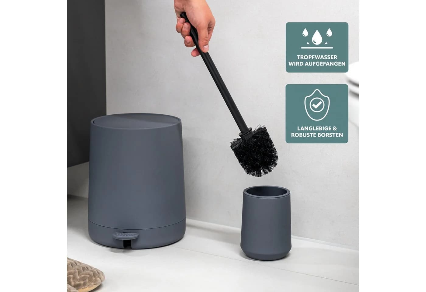 eluno WC-Garnitur TESERO Grau mit Soft-Touch und Ersatzbürste - Bild 3