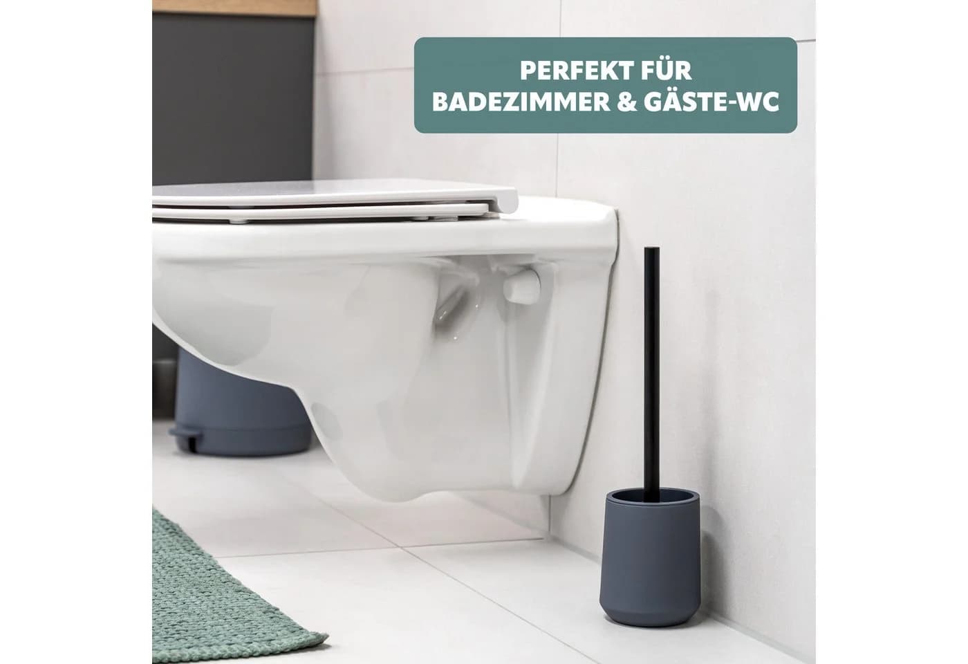 eluno WC-Garnitur TESERO Grau mit Soft-Touch und Ersatzbürste - Bild 4