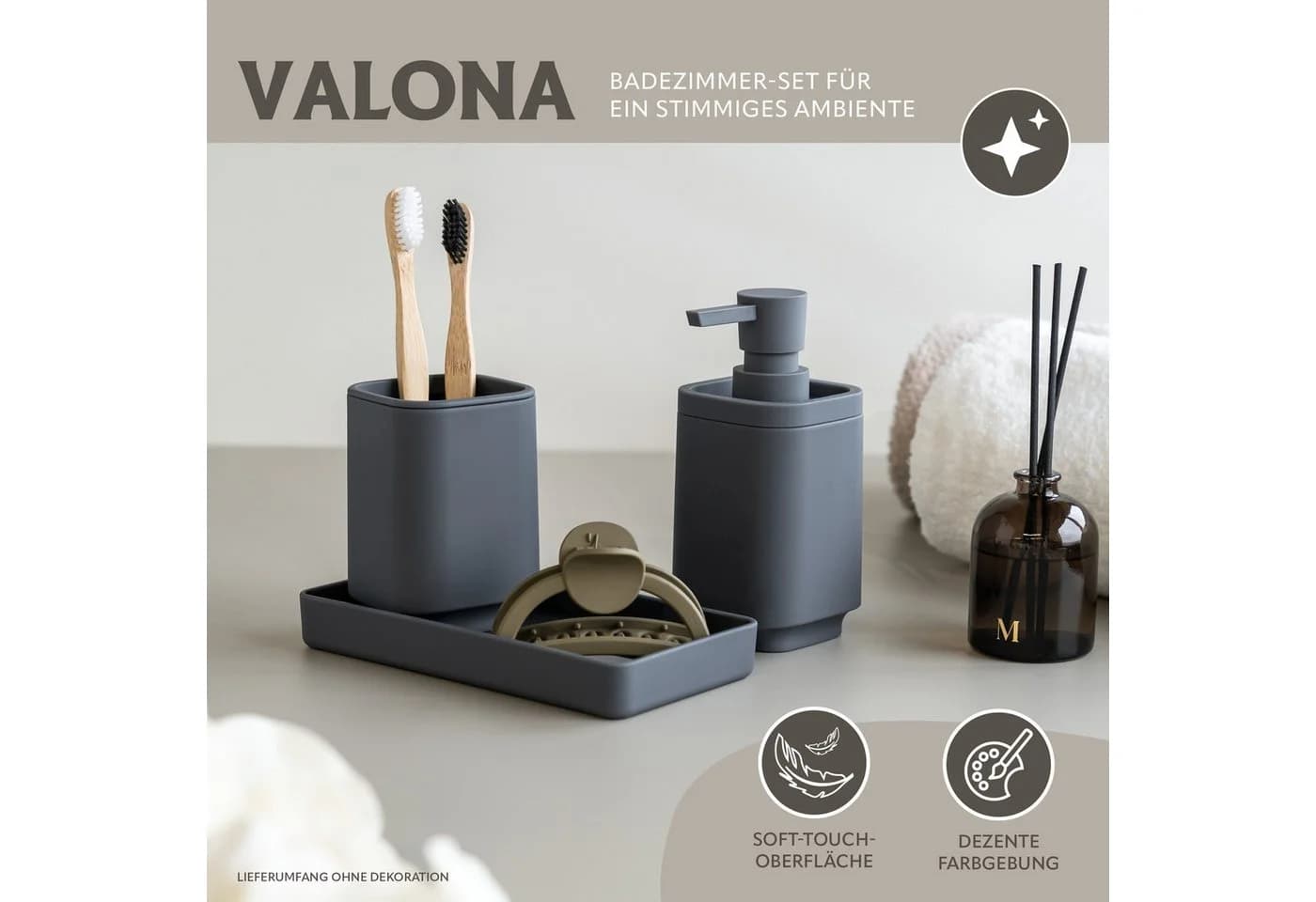 eluno Badaccessoire-Set VALONA 3tlg. Soft-Touch Grau