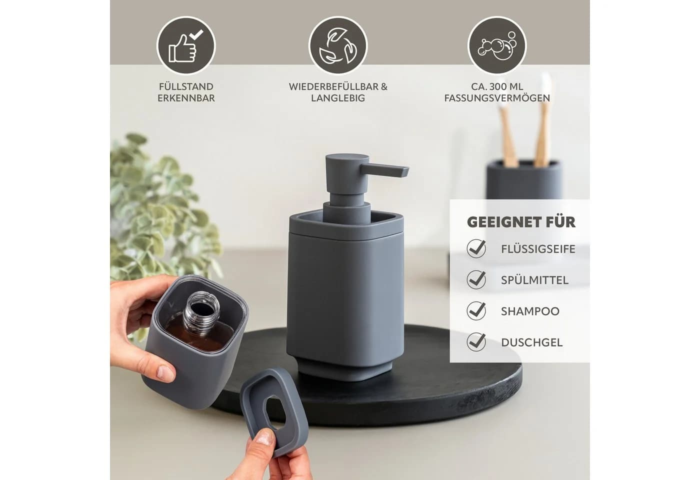 eluno Badaccessoire-Set VALONA 3tlg. Soft-Touch Grau - Bild 5