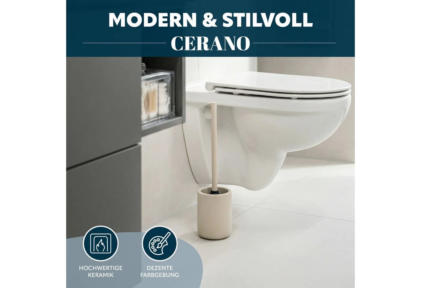 eluno WC-Garnitur CERANO Beige Keramik Soft-Touch