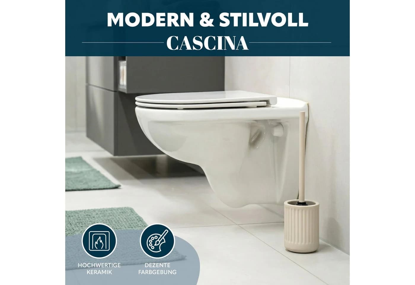 eluno WC-Garnitur CASCINA Beige/Weiß Keramik Soft-Touch