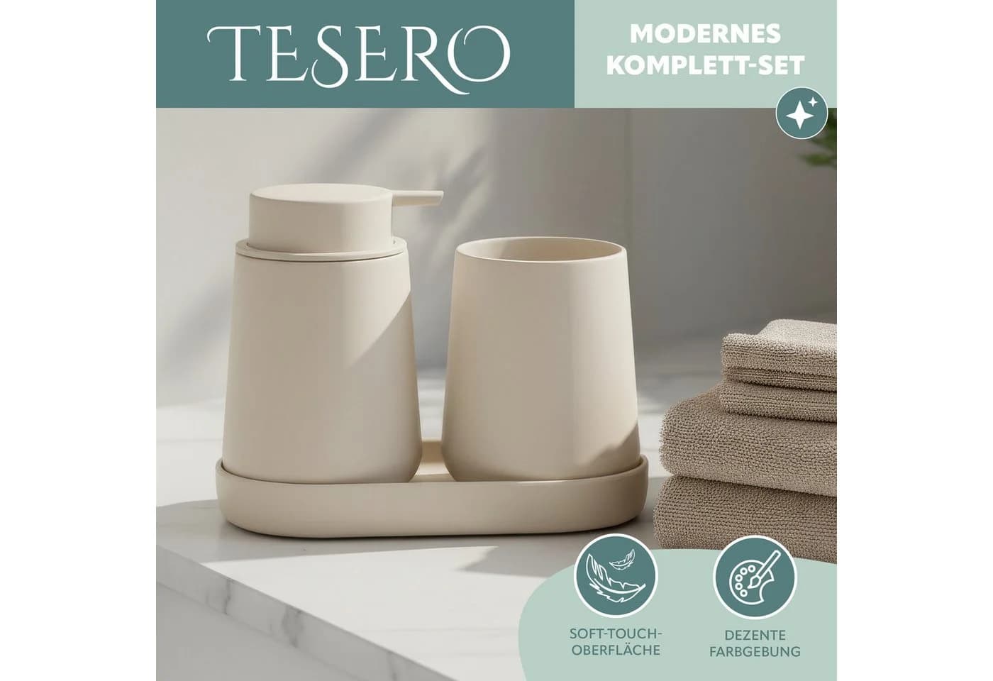 eluno Badaccessoire-Set TESERO 3tlg. Soft-Touch Beige