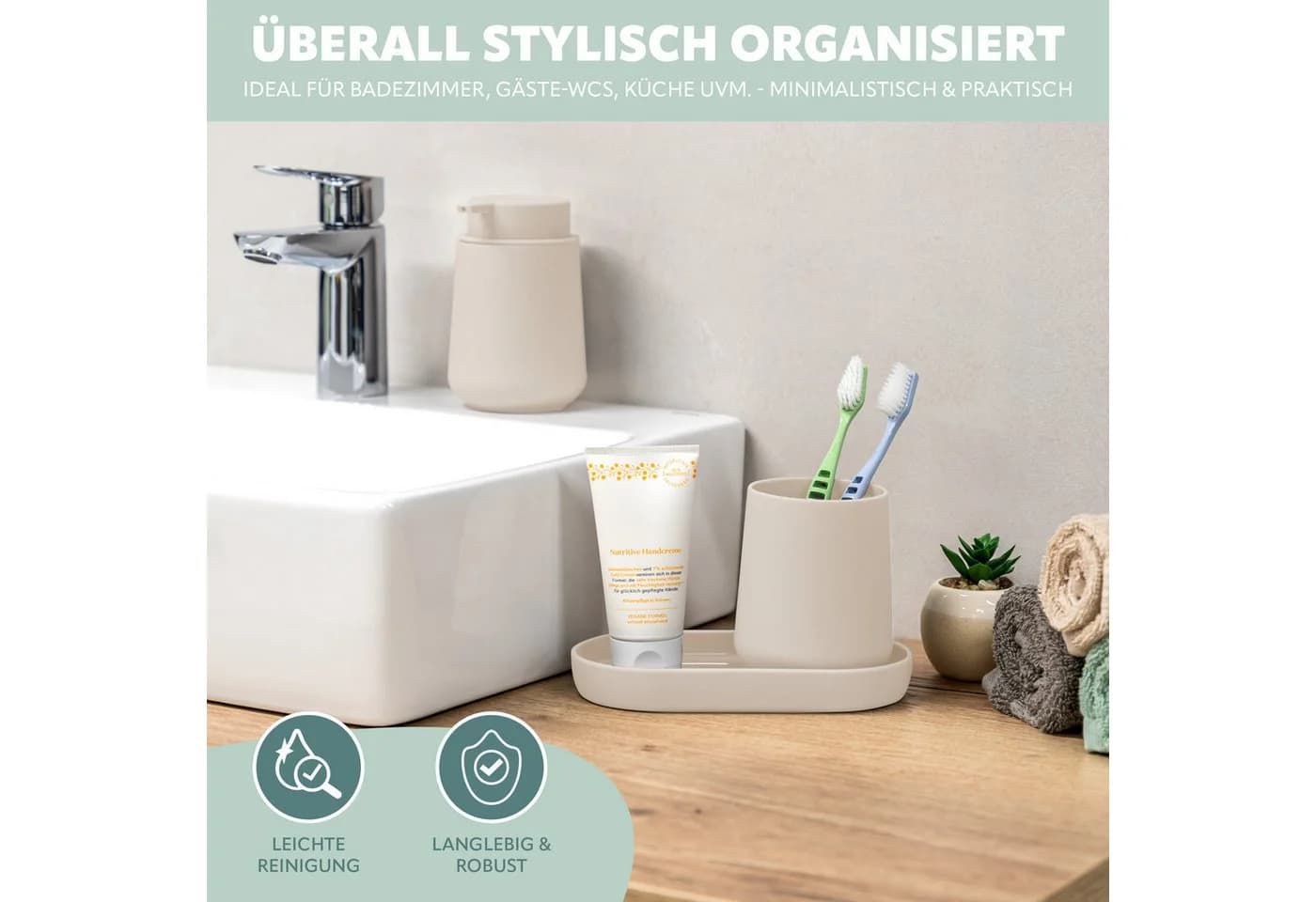 eluno Badaccessoire-Set TESERO 3tlg. Soft-Touch Beige - Bild 4