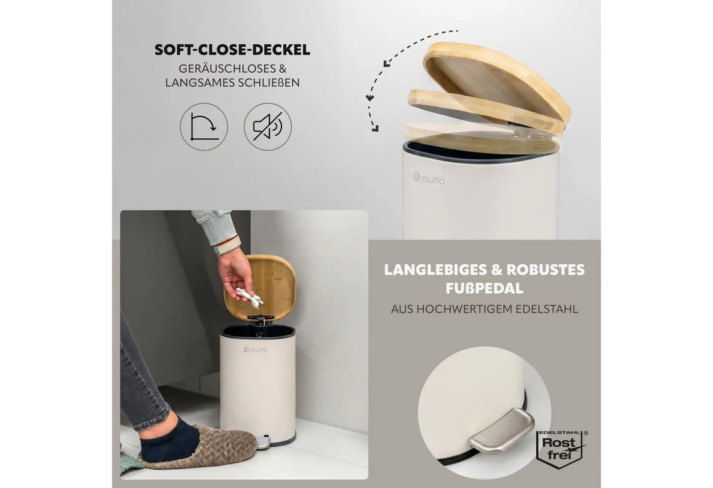 eluno Badaccessoire-Set 2-tlg. Beige/Braun Metall & Bambus - Bild 3