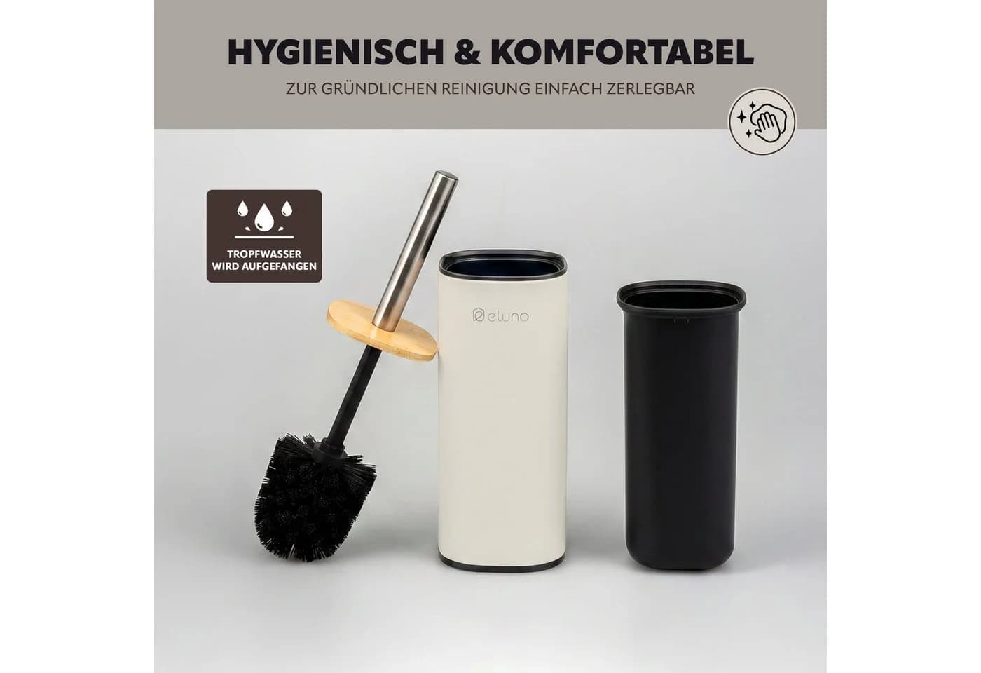 eluno Badaccessoire-Set 2-tlg. Beige/Braun Metall & Bambus - Bild 4