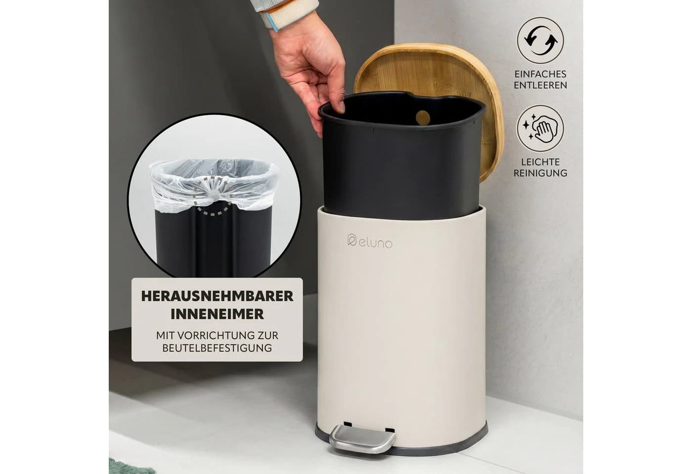 eluno Badaccessoire-Set 2-tlg. Beige/Braun Metall & Bambus - Bild 5