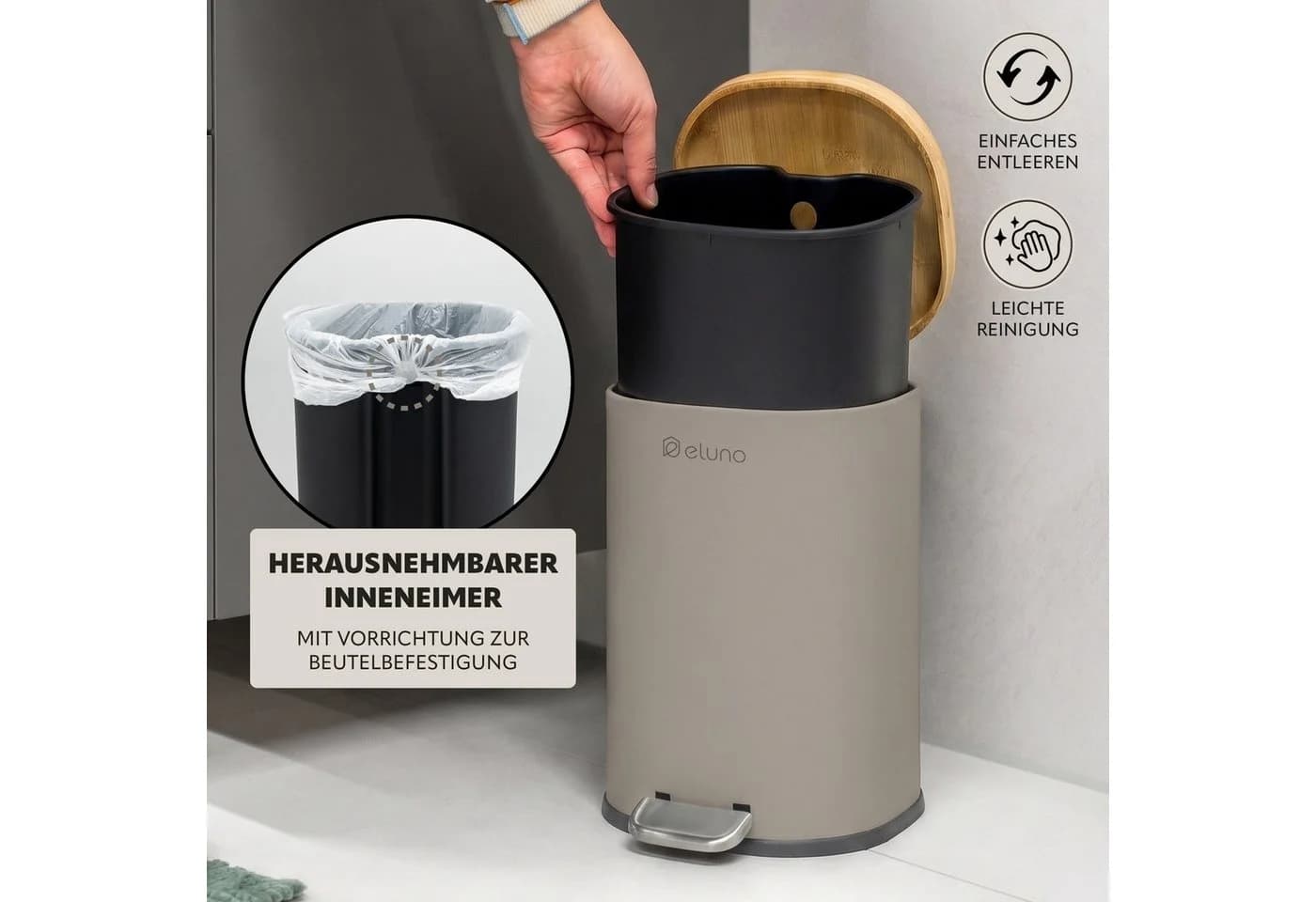 eluno Badaccessoire-Set 2-tlg. aus Metall und Bambus Braun - Bild 5