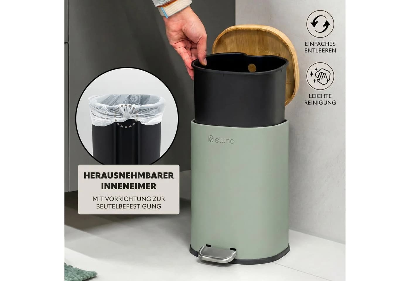 eluno Badaccessoire-Set 2-tlg. Salbei/Bambus mit Soft-Close & WC-Garnitur - Bild 5