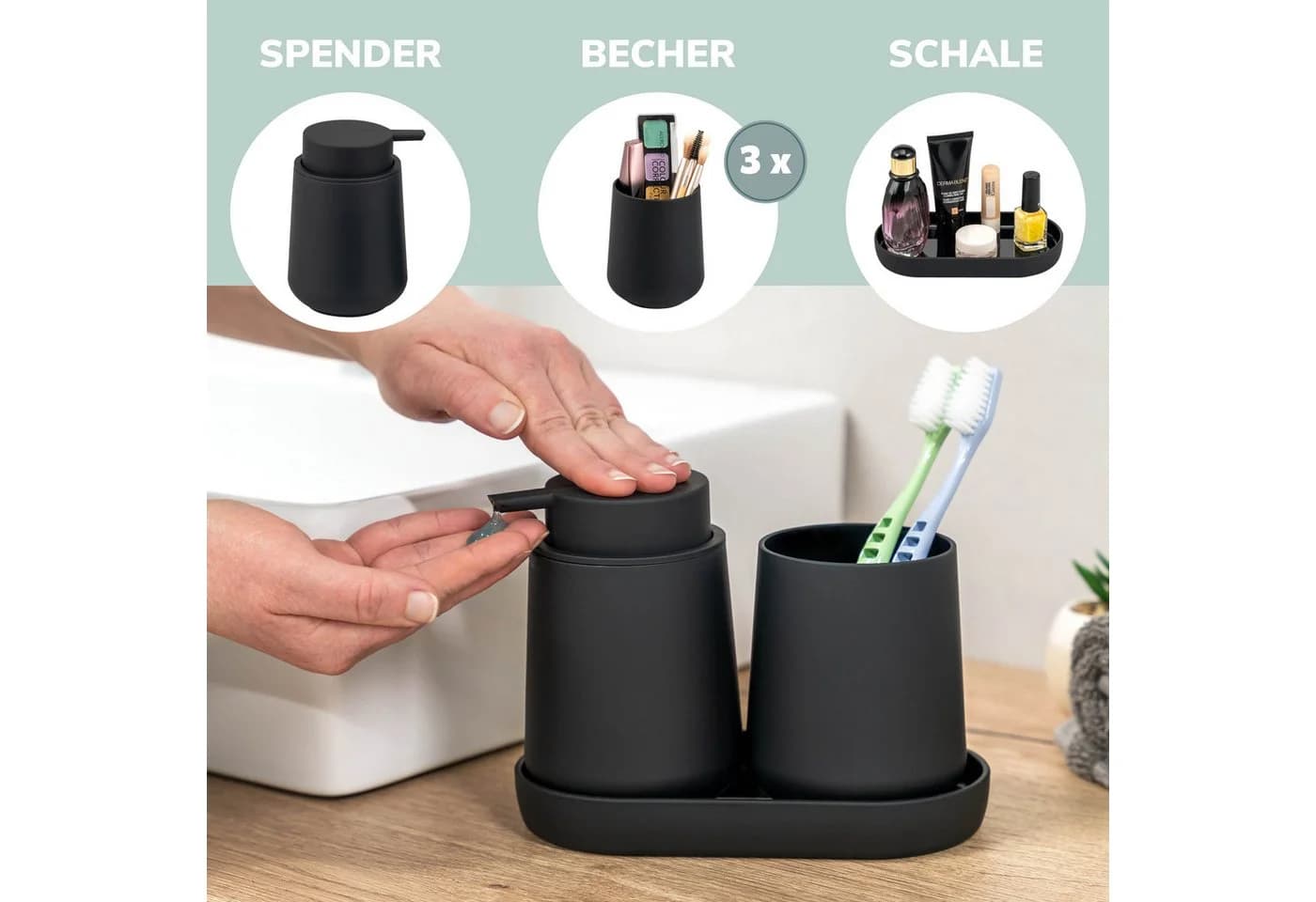eluno Badaccessoire-Set TESERO 5tlg. Schwarz Soft-Touch - Bild 3