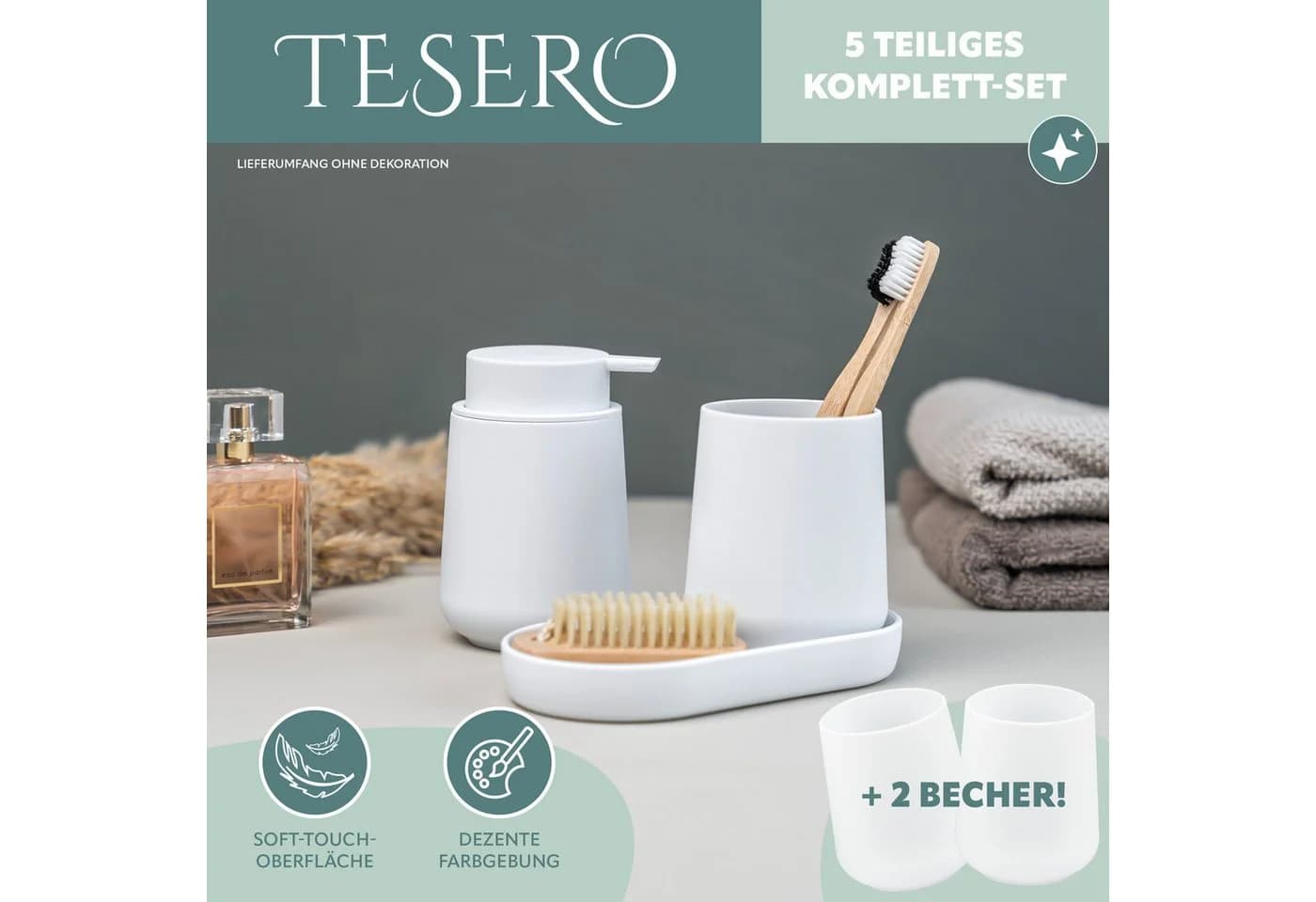 eluno Badaccessoire-Set TESERO 5tlg. Soft-Touch Weiß