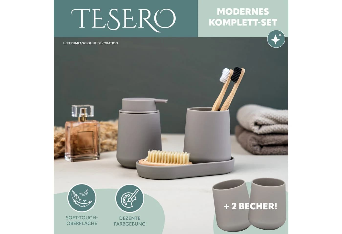 eluno Badaccessoire-Set TESERO 5tlg. Soft-Touch Grau