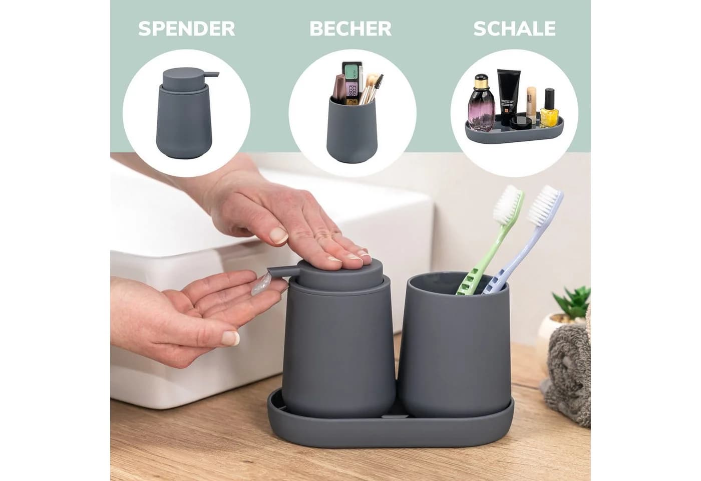 eluno Badaccessoire-Set TESERO 5tlg. Soft-Touch Grau - Bild 3