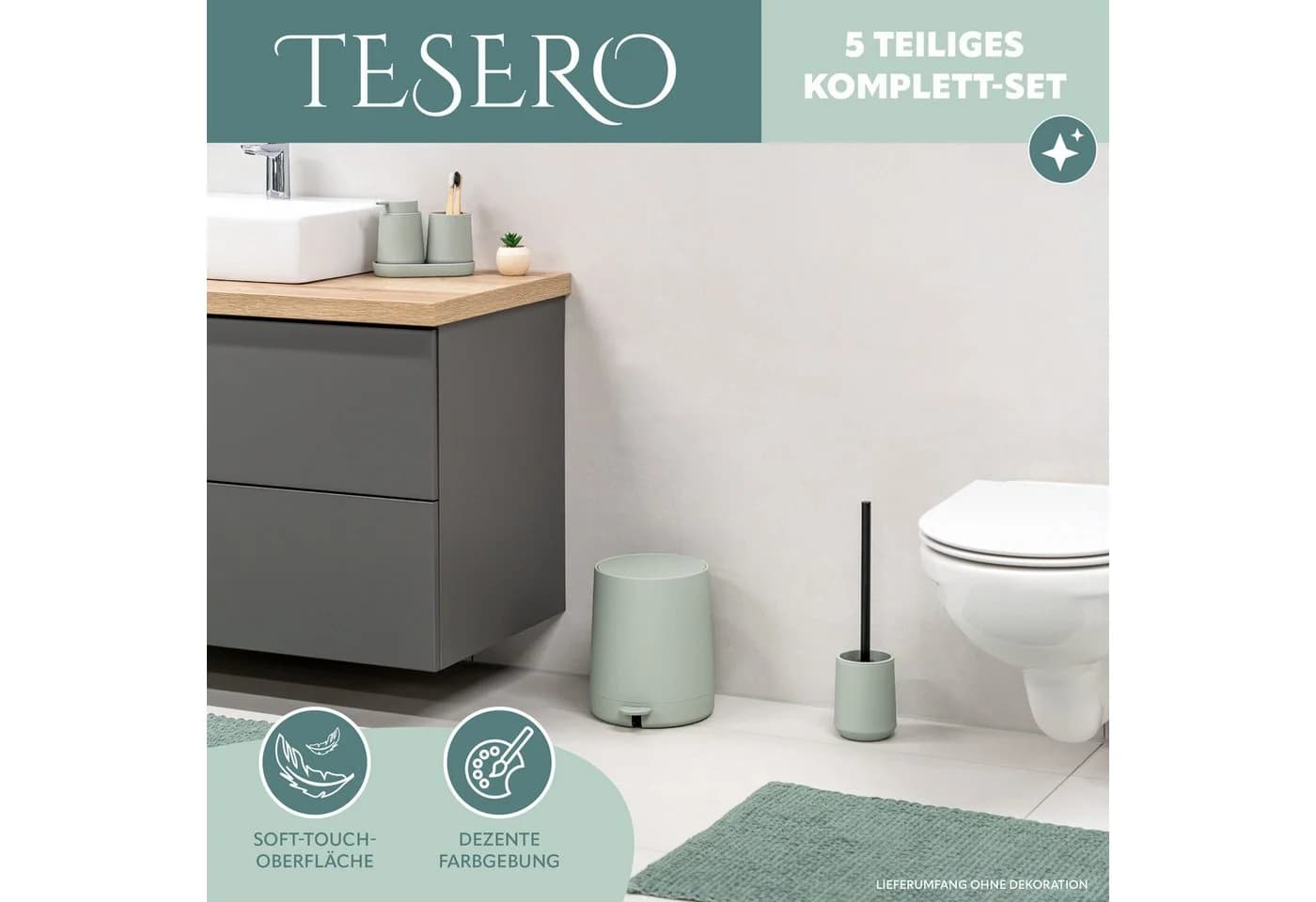 eluno Badaccessoire-Set TESERO 5tlg. Soft-Touch Salbei