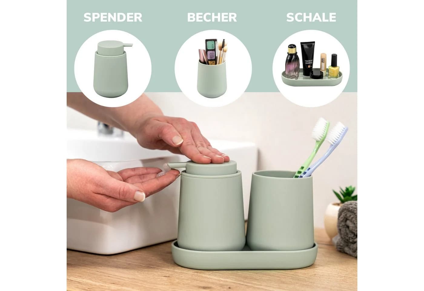 eluno Badaccessoire-Set TESERO 5tlg. Soft-Touch Salbei - Bild 3