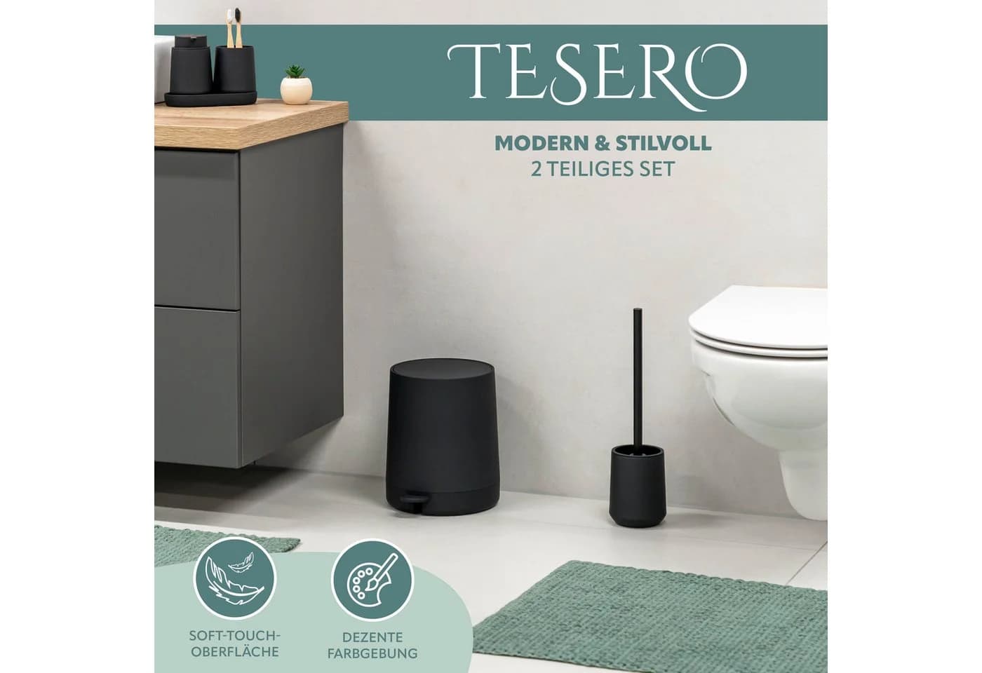 eluno Badaccessoire-Set TESERO 2tlg. Soft-Touch Schwarz