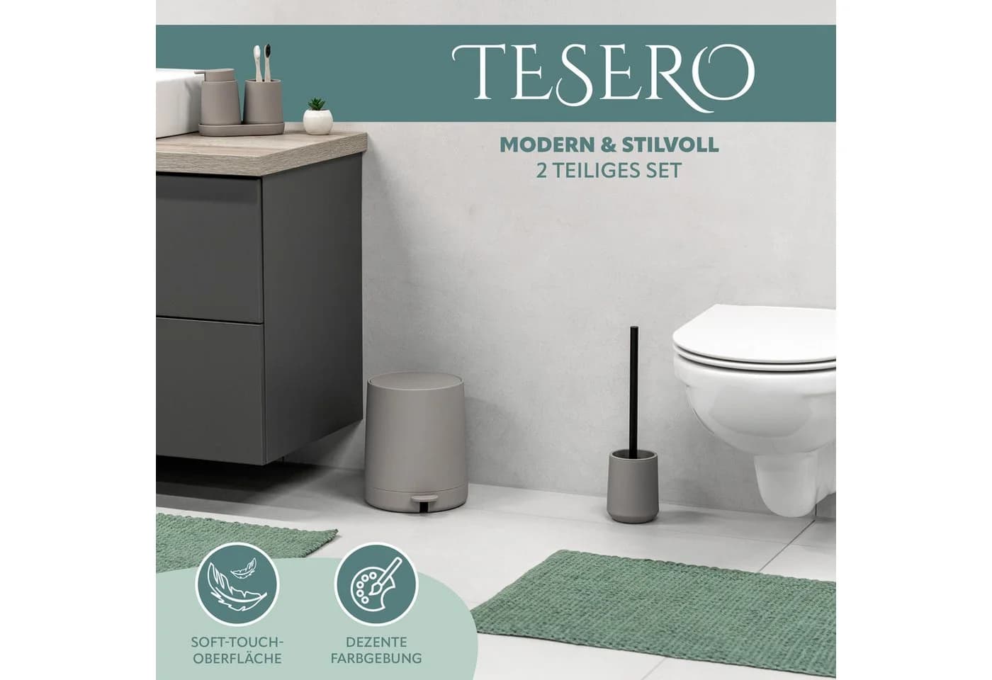 eluno Badaccessoire-Set TESERO 2tlg. Soft-Touch Taupe