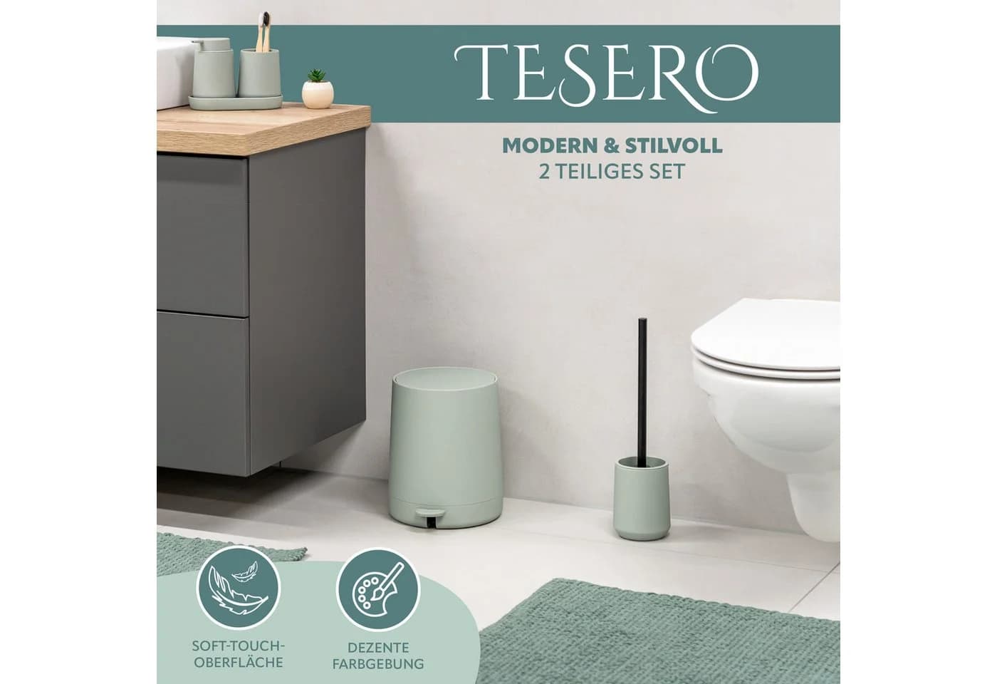eluno Badaccessoire-Set TESERO 2tlg. Soft-Touch in Salbei