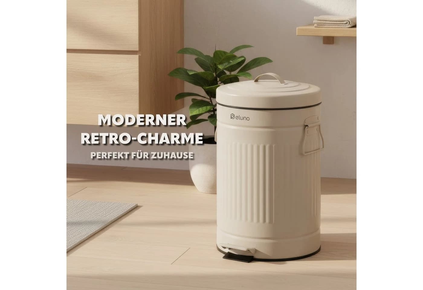eluno Mülleimer VINTAGE 12L Tretmülleimer Beige Metall Soft-Close