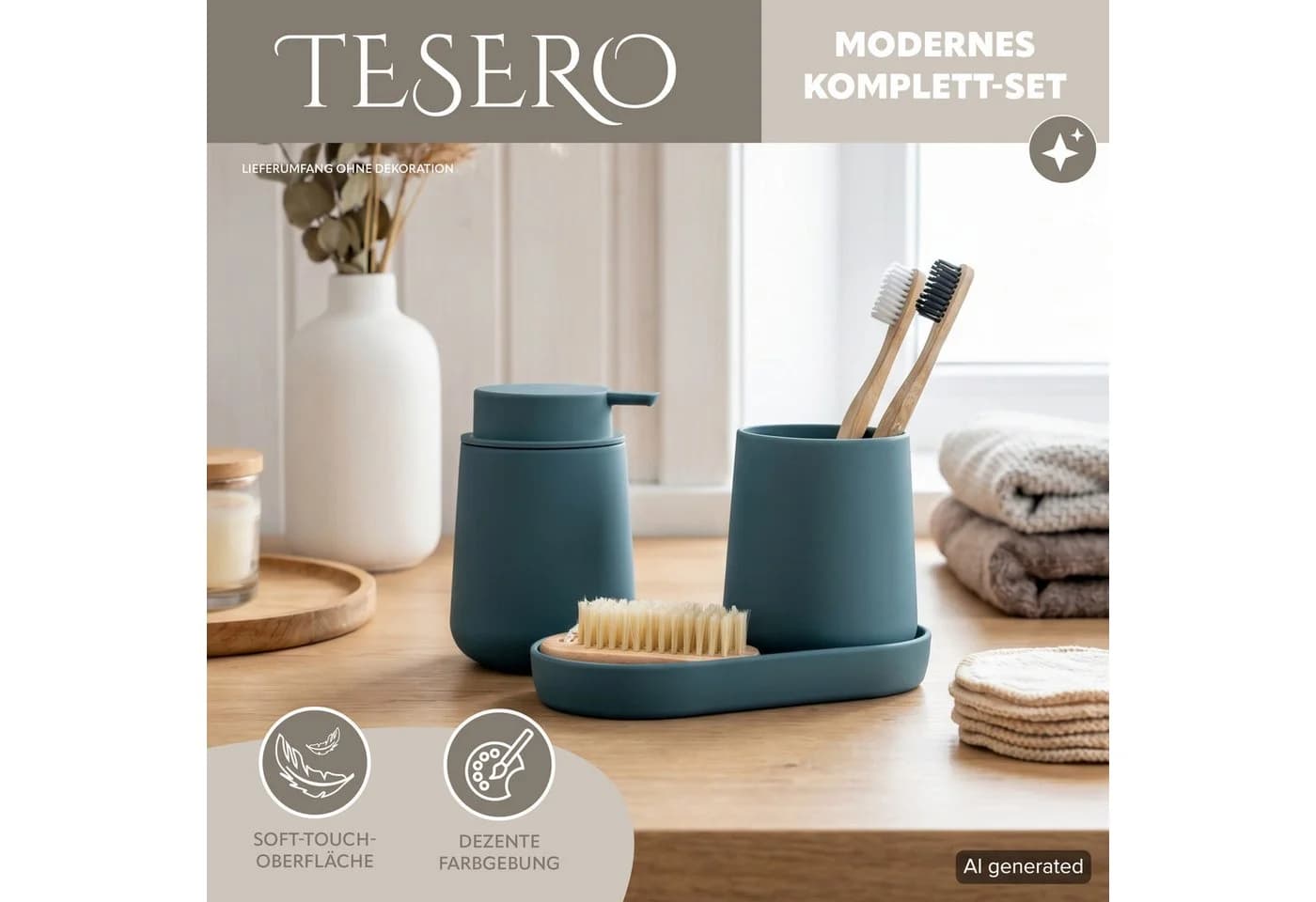 eluno Badaccessoire-Set TESERO 3tlg. Blau Soft-Touch