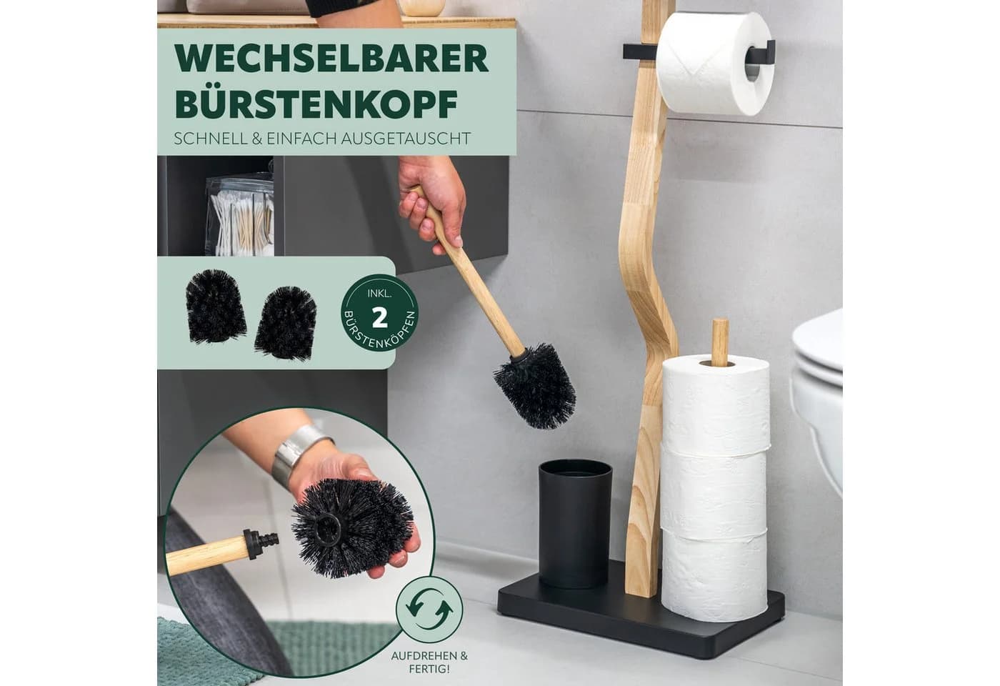 eluno freistehende WC-Garnitur 4in1 Schwarz FSC-Holz - Bild 5