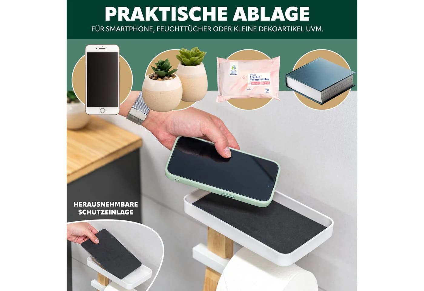 eluno WC-Garnitur freistehend 4in1 Weiß Holz Metall - Bild 3